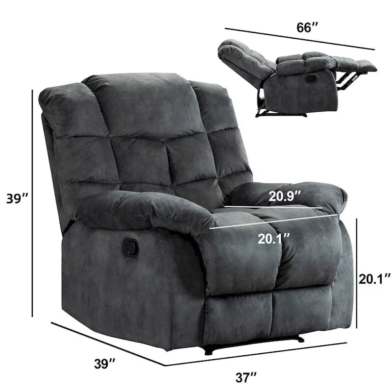 Fauteuil inclinable manuel en microfibre rembourré, avec dossier haut et accoudoirs rembourrés