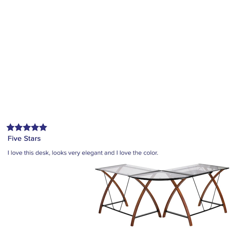 Bureau d'ordinateur d'angle en forme de L en verre trempé avec plateau coulissant pour clavier