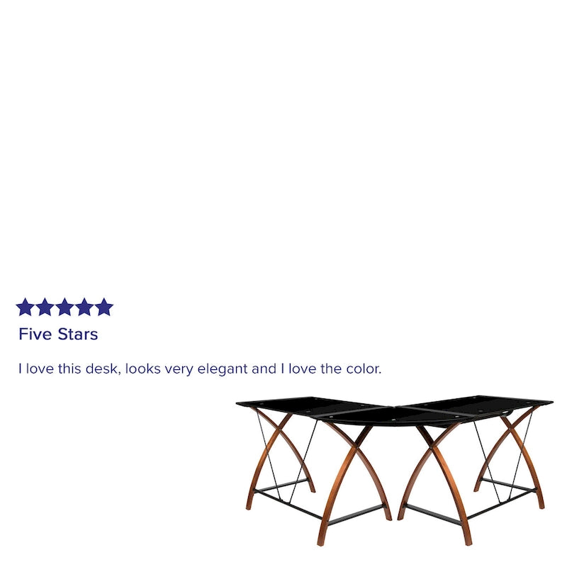 Bureau d'ordinateur d'angle en forme de L en verre trempé avec plateau coulissant pour clavier