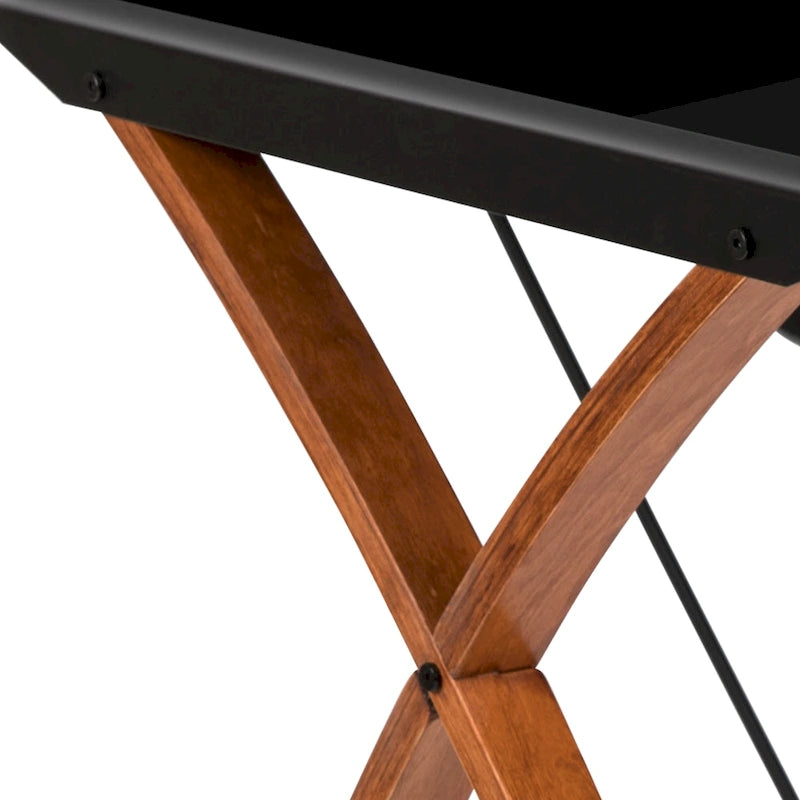 Bureau d'ordinateur d'angle en forme de L en verre trempé avec plateau coulissant pour clavier
