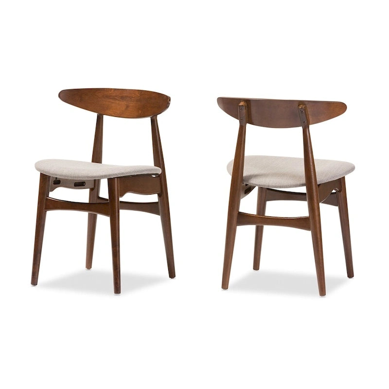Flora Mid-Century Modern Light Grey Fabric and Oak Medium Brown Finishing Wood Dining Chair