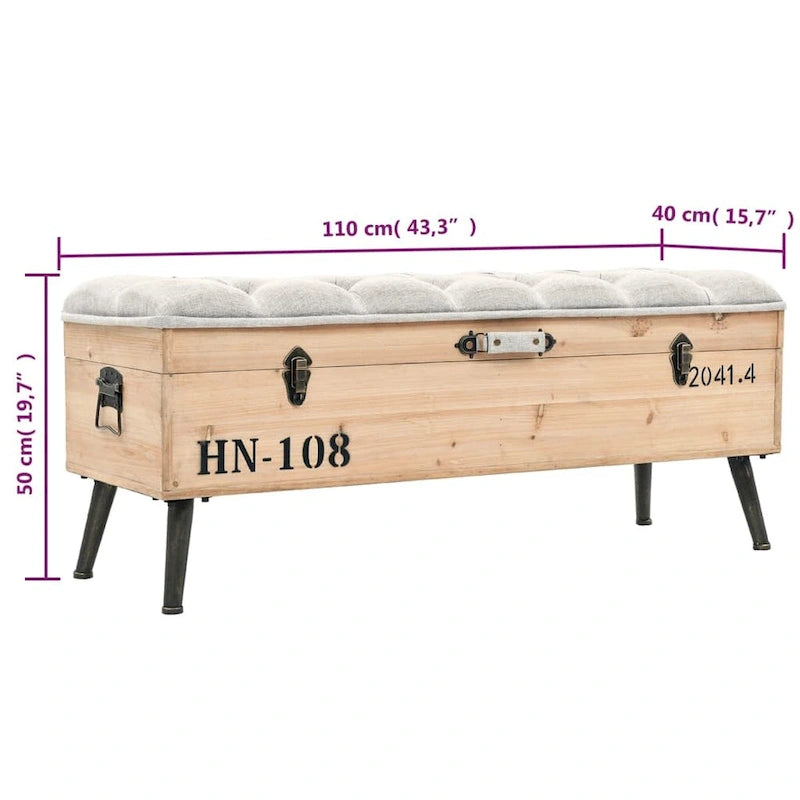 vidaXL Banc de rangement 43,3 Bois de sapin massif - 43,3 x 15,7 x 19,7