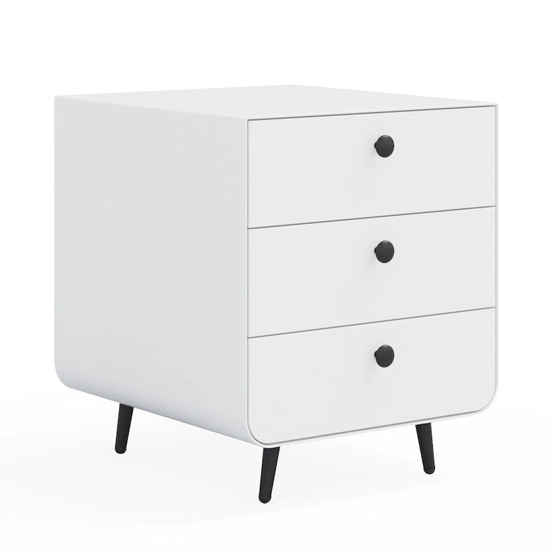 Table de chevet à 3 tiroirs en acier avec poignées rondes Noir Blanc