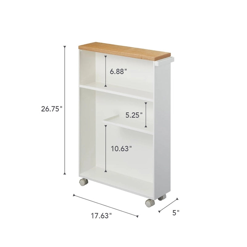 Chariot de rangement fin à roulettes, cadre en acier, plateau en bois avec roulettes