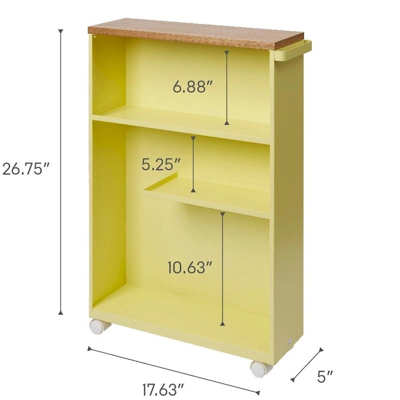 Chariot de rangement fin à roulettes, cadre en acier, plateau en bois avec roulettes