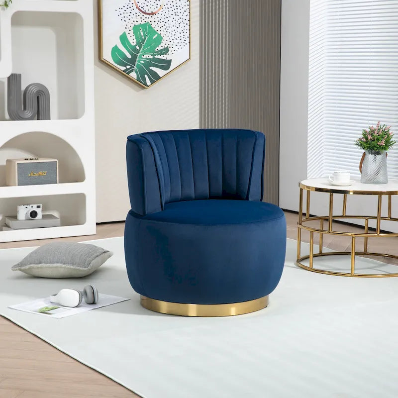 Fauteuil pivotant rond rembourré avec base dorée à rotation à 360 degrés