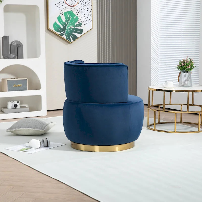 Fauteuil pivotant rond rembourré avec base dorée à rotation à 360 degrés