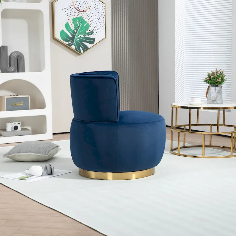 Fauteuil pivotant rond rembourré avec base dorée à rotation à 360 degrés