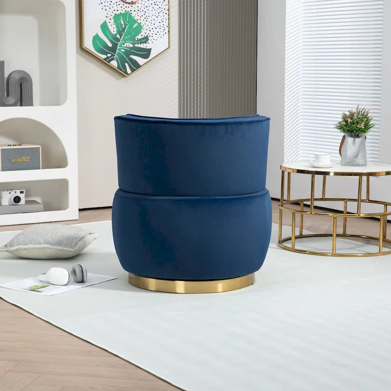 Fauteuil pivotant rond rembourré avec base dorée à rotation à 360 degrés