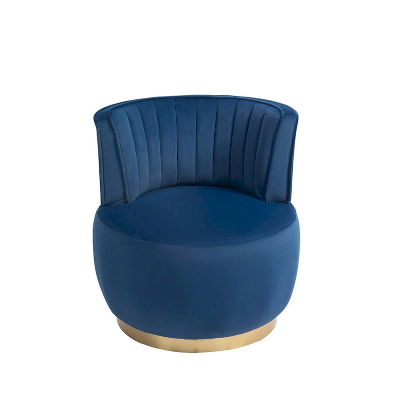 Fauteuil pivotant rond rembourré avec base dorée à rotation à 360 degrés