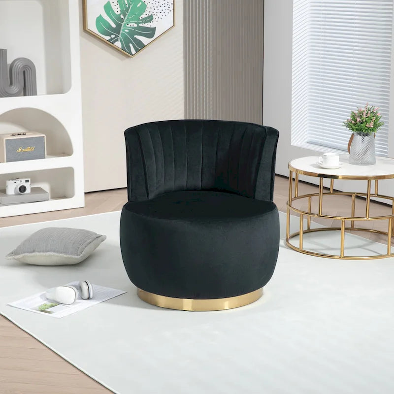 Fauteuil pivotant rond rembourré avec base dorée à rotation à 360 degrés