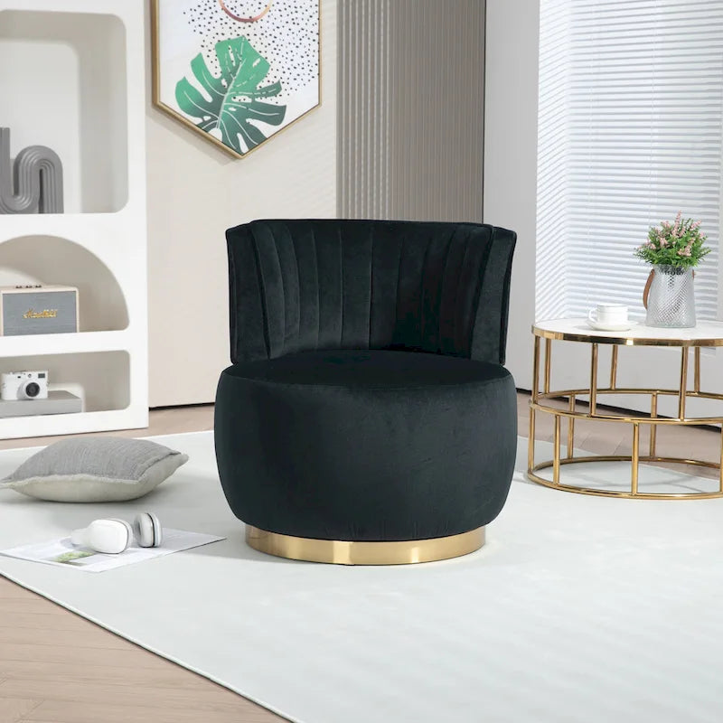 Fauteuil pivotant rond rembourré avec base dorée à rotation à 360 degrés