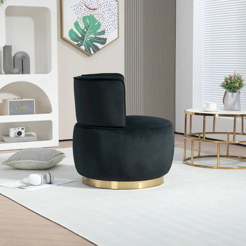 Fauteuil pivotant rond rembourré avec base dorée à rotation à 360 degrés