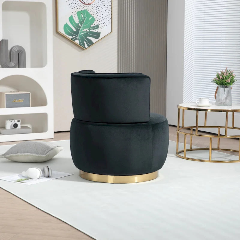 Fauteuil pivotant rond rembourré avec base dorée à rotation à 360 degrés