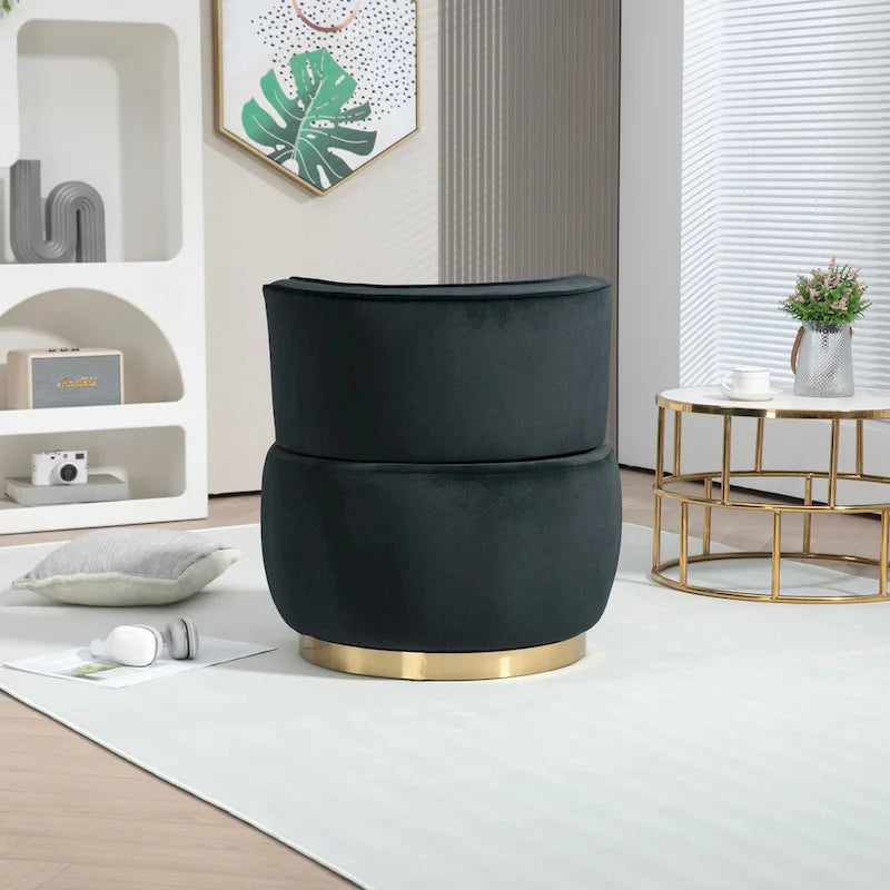 Fauteuil pivotant rond rembourré avec base dorée à rotation à 360 degrés