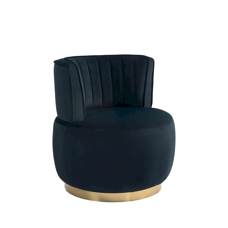 Fauteuil pivotant rond rembourré avec base dorée à rotation à 360 degrés