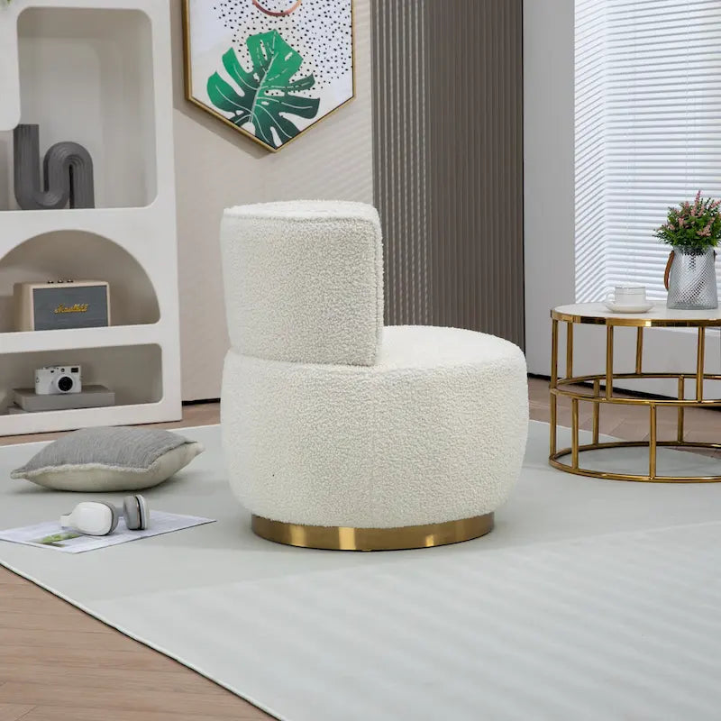 Fauteuil pivotant rond rembourré avec base dorée à rotation à 360 degrés