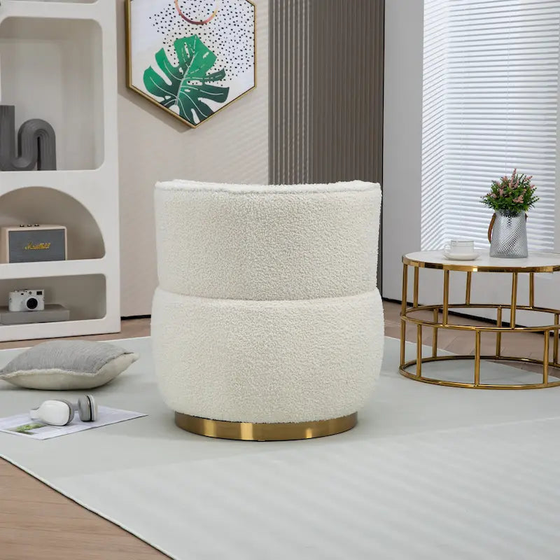 Fauteuil pivotant rond rembourré avec base dorée à rotation à 360 degrés
