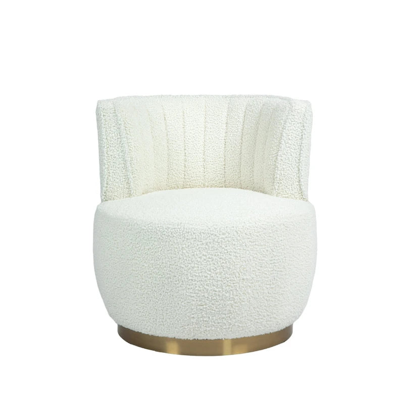 Fauteuil pivotant rond rembourré avec base dorée à rotation à 360 degrés