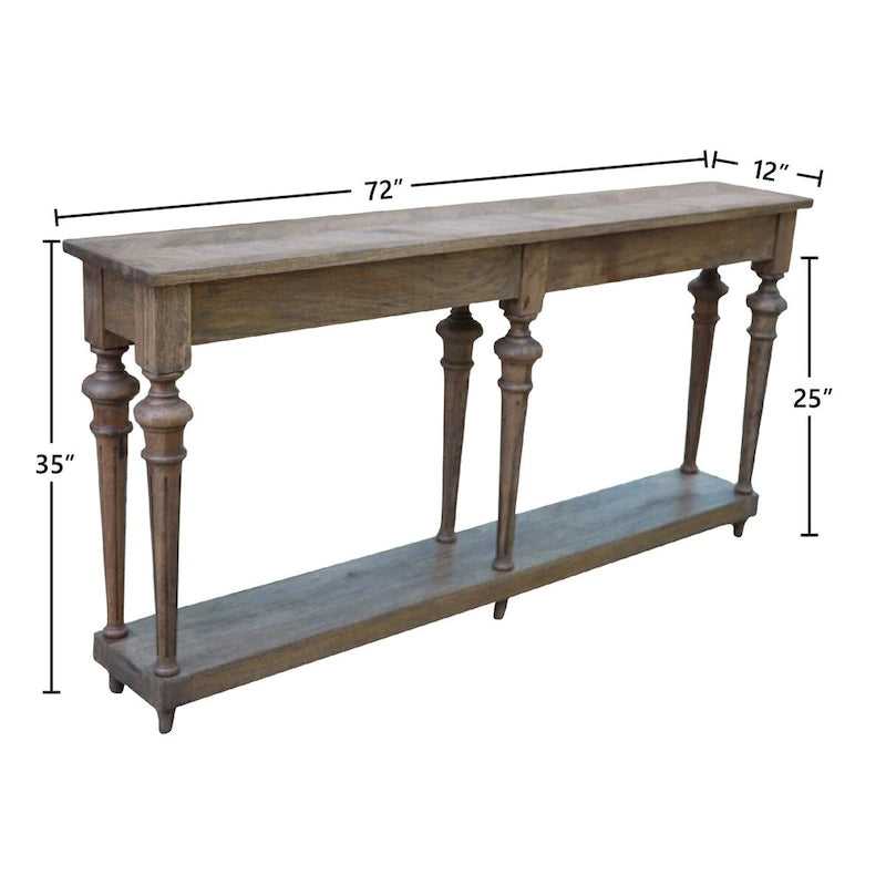 Console de style traditionnel avec pieds tournés, plateau en bois de manguier délavé noir, 72 po