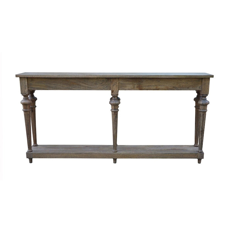 Console de style traditionnel avec pieds tournés, plateau en bois de manguier délavé noir, 72 po