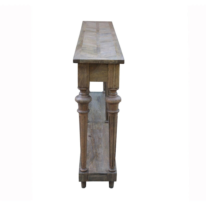 Console de style traditionnel avec pieds tournés, plateau en bois de manguier délavé noir, 72 po
