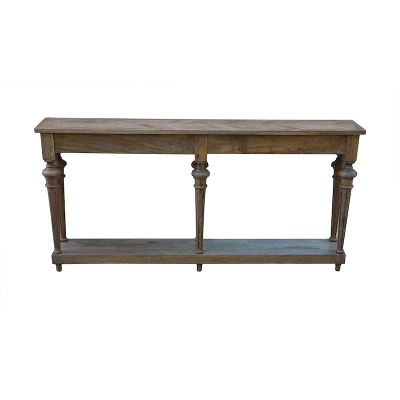 Console de style traditionnel avec pieds tournés, plateau en bois de manguier délavé noir, 72 po