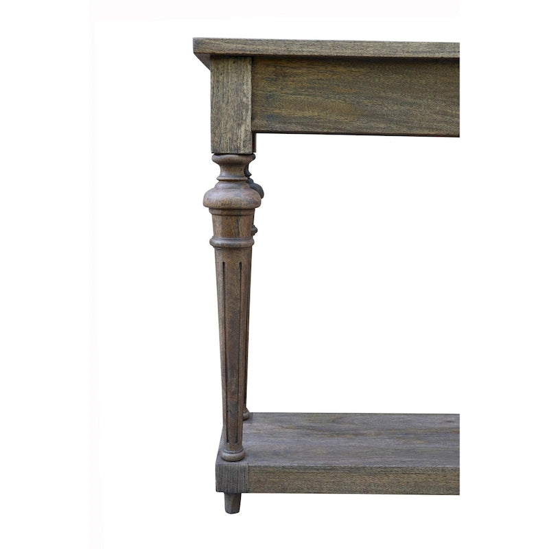 Console de style traditionnel avec pieds tournés, plateau en bois de manguier délavé noir, 72 po