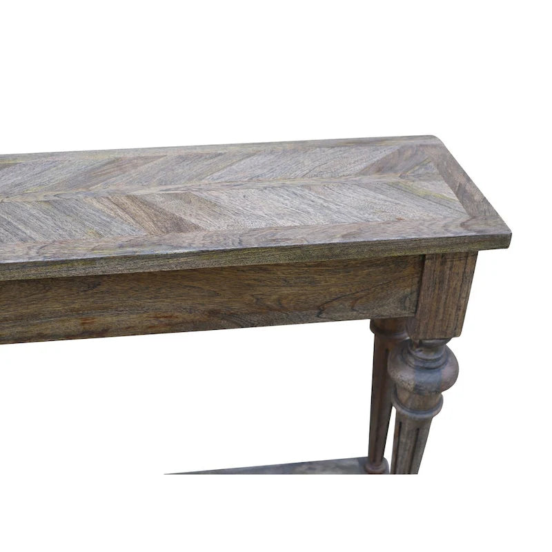 Console de style traditionnel avec pieds tournés, plateau en bois de manguier délavé noir, 72 po