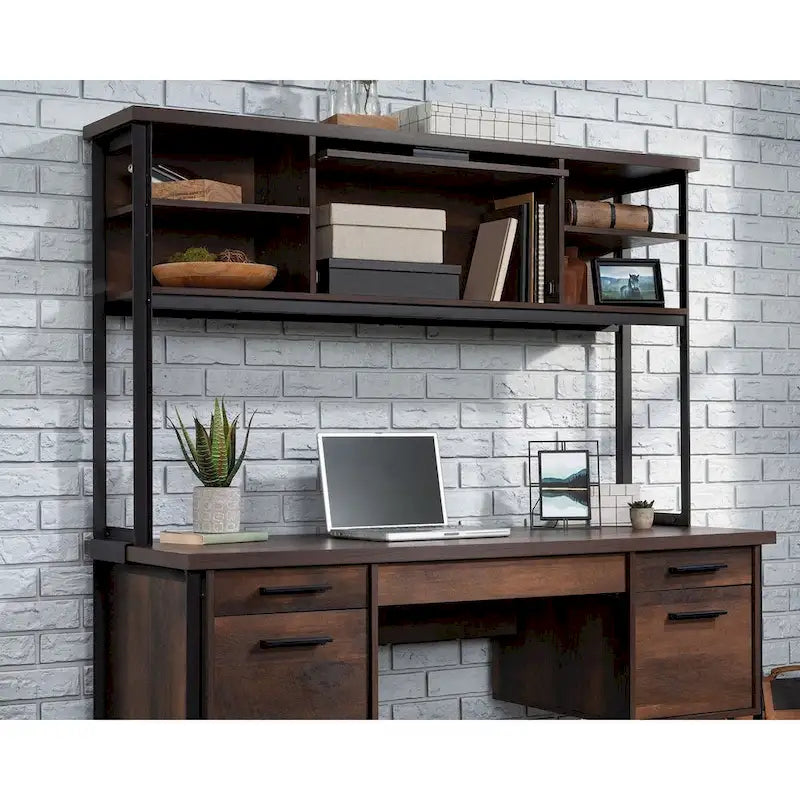Bureau informatique Barrel Oak avec huche en métal et étagères réglables