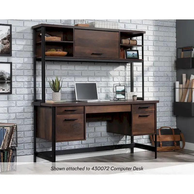 Bureau informatique Barrel Oak avec huche en métal et étagères réglables