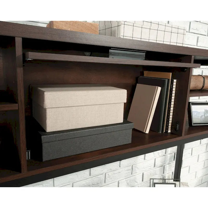 Bureau informatique Barrel Oak avec huche en métal et étagères réglables