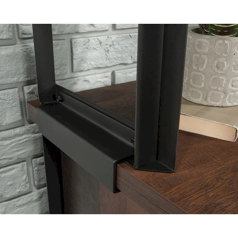 Bureau informatique Barrel Oak avec huche en métal et étagères réglables