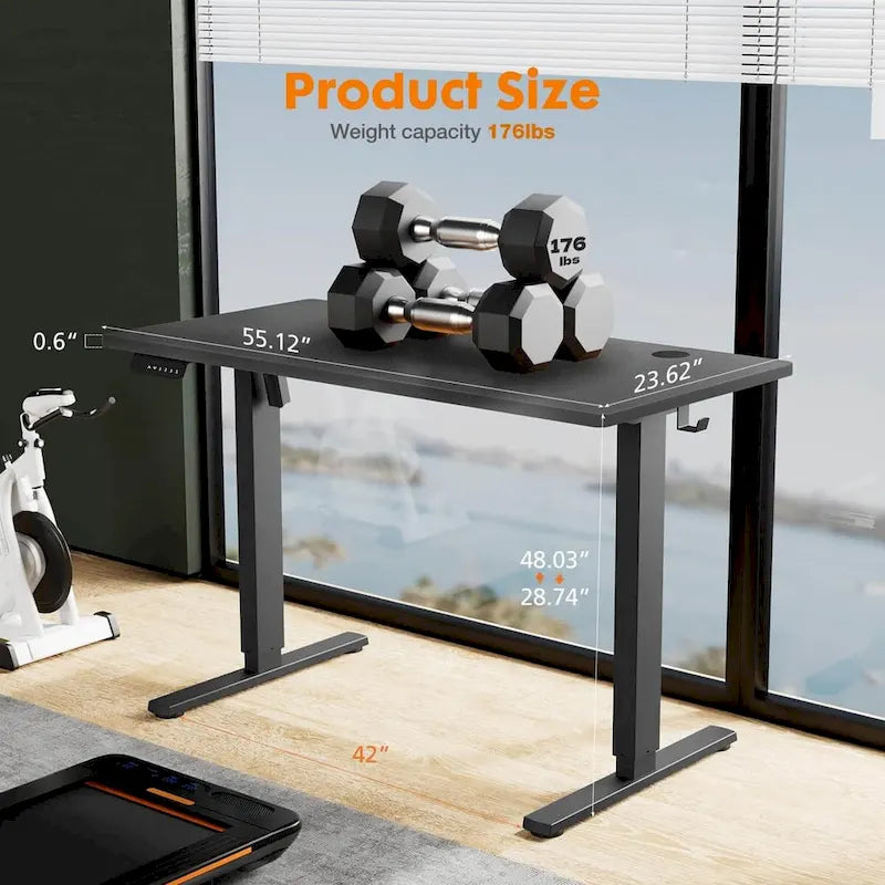 Bureau assis-debout réglable en hauteur électriquement, ergonomique pour la maison et le bureau, noir