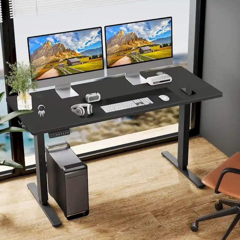 Bureau assis-debout réglable en hauteur électriquement, ergonomique pour la maison et le bureau, noir