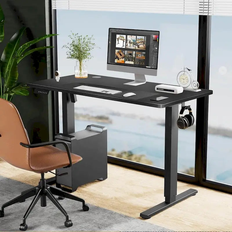 Bureau assis-debout réglable en hauteur électriquement, ergonomique pour la maison et le bureau, noir