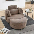 Fauteuil pivotant rond et surdimensionné de 39W avec pouf, tissu Bouclé couleur café