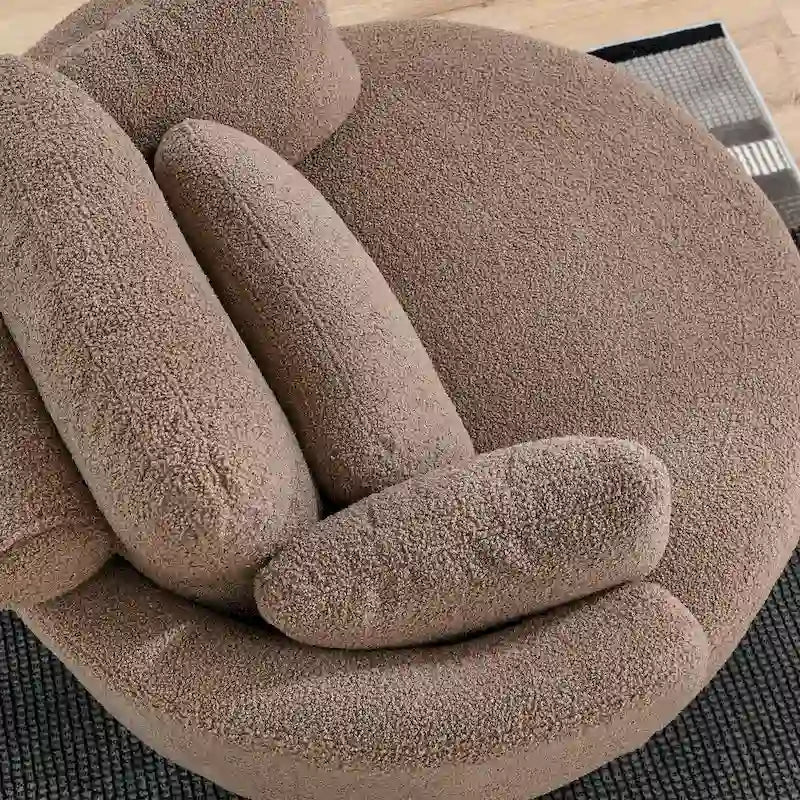 Fauteuil pivotant rond et surdimensionné de 39W avec pouf, tissu Bouclé couleur café