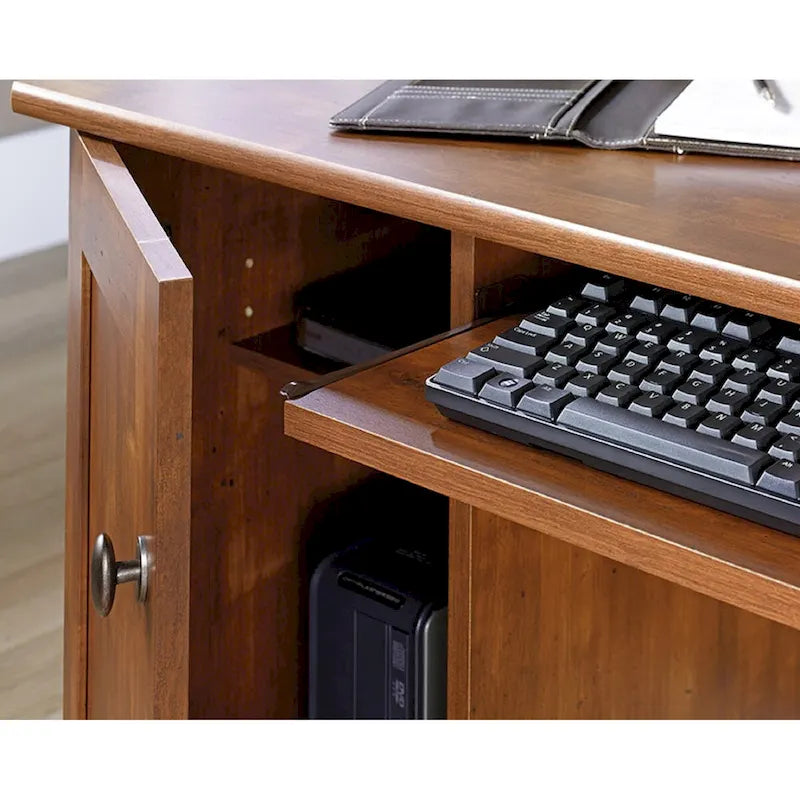 Bureau d'ordinateur de bureau avec tiroirs et rangements, finition bois foncé