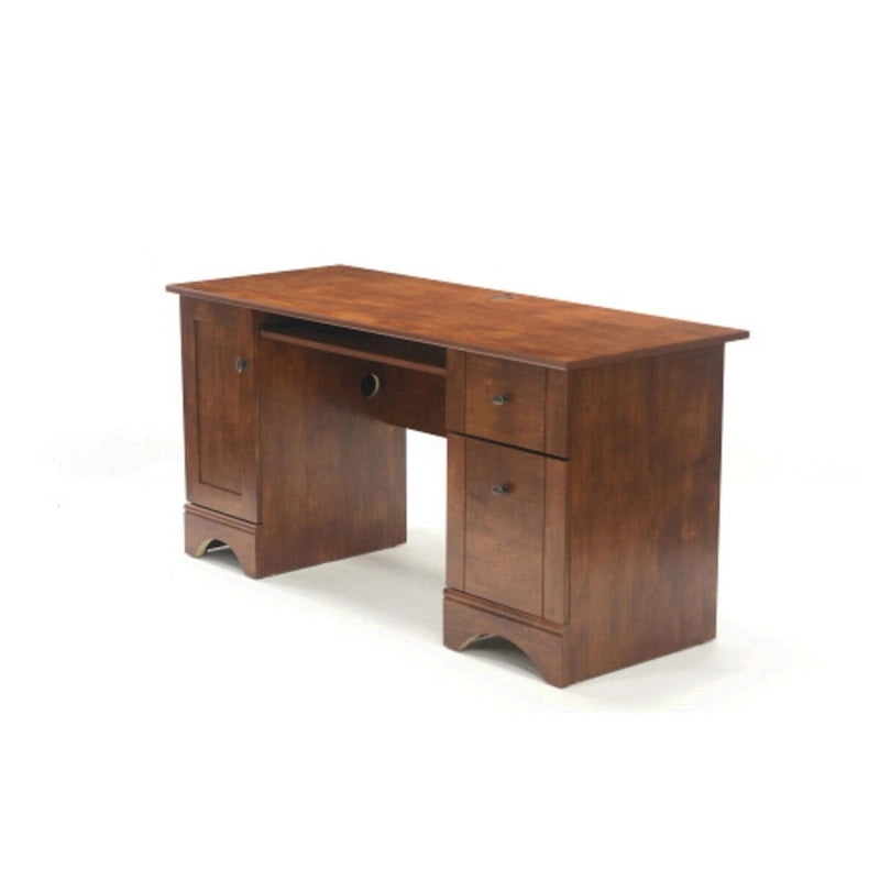 Bureau d'ordinateur de bureau avec tiroirs et rangements, finition bois foncé
