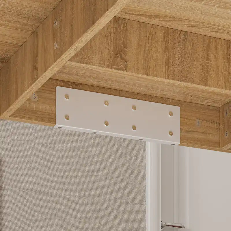 Bureau à plateau aspect bois clair avec piétement moderne blanc sur colonne
