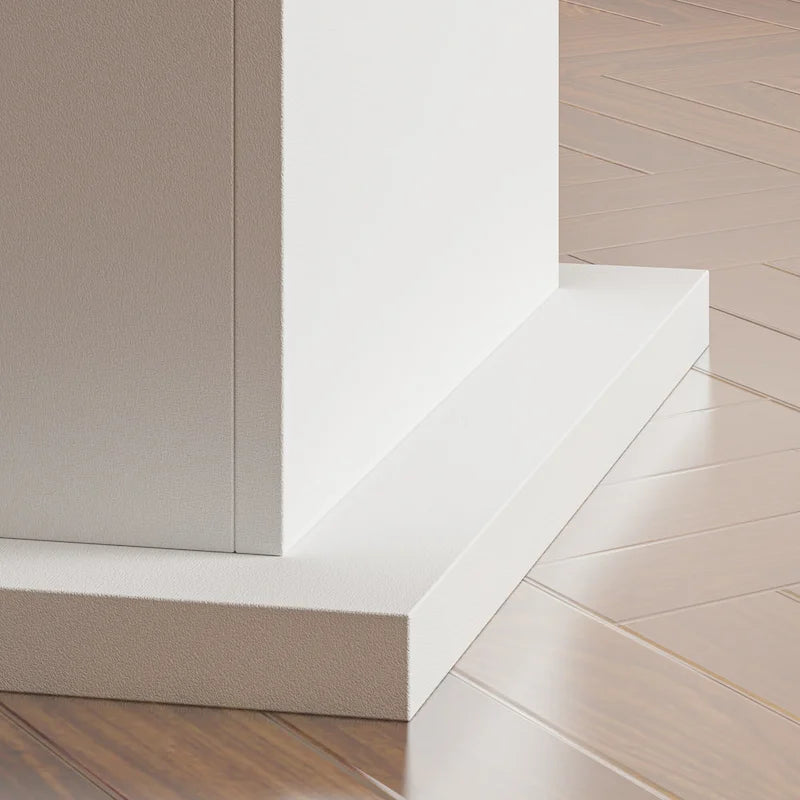 Bureau à plateau aspect bois clair avec piétement moderne blanc sur colonne
