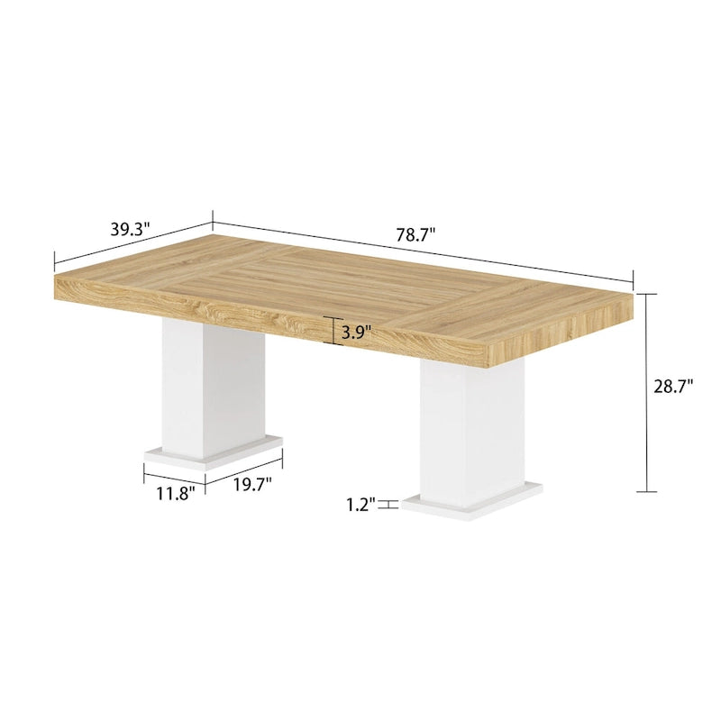 Bureau à plateau aspect bois clair avec piétement moderne blanc sur colonne