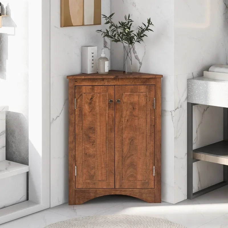 Meuble de Rangement d'Angle pour Salle de Bain avec Étagères Réglables Marron