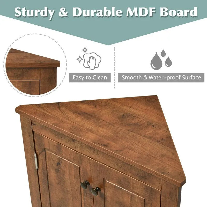 Meuble de Rangement d'Angle pour Salle de Bain avec Étagères Réglables Marron